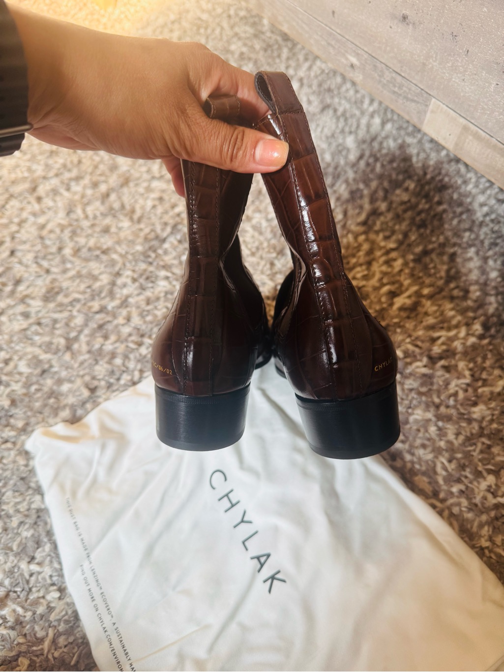 Glossy Brown Croc-Embossed Women's Chukka Booties — image 5 of 7